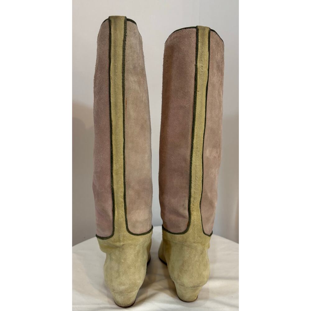 🔥SALE🔥VTG Maud Frizon 70’s/80’s Suede Boot 1.5” Heel Beige/Green French Designer - Picture 2 of 16